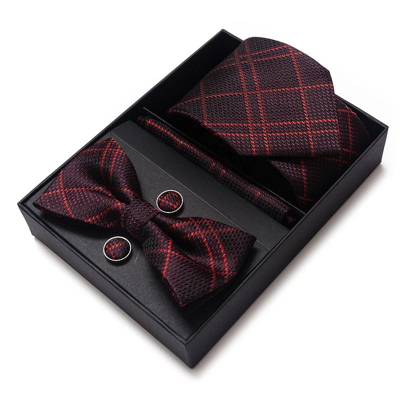 High Grade Festive Present Bow Tie Handkerchief Pocket Squares Cufflink Set Necktie Box Sliver Man's - Luzilly Bridal & Apparel