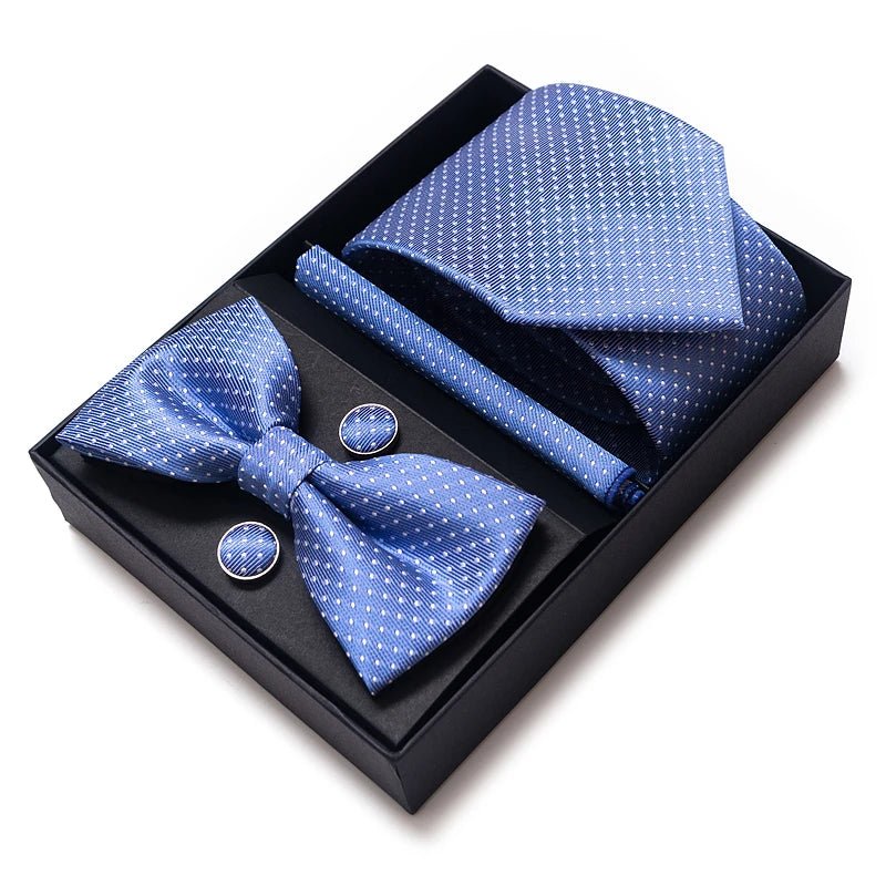 High Grade Festive Present Bow Tie Handkerchief Pocket Squares Cufflink Set Necktie Box Sliver Man's - Luzilly Bridal & Apparel