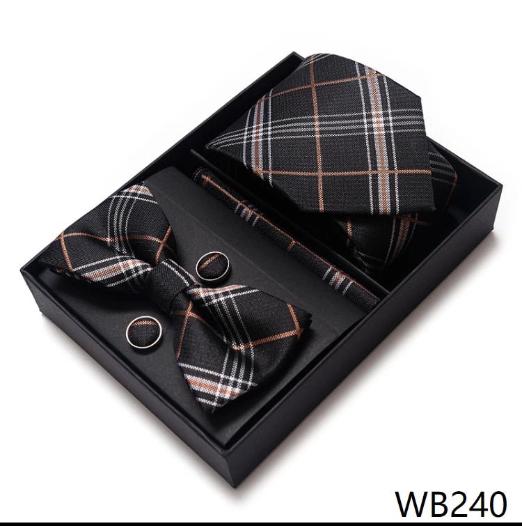 High Grade Festive Present Bow Tie Handkerchief Pocket Squares Cufflink Set Necktie Box Sliver Man's - Luzilly Bridal & Apparel