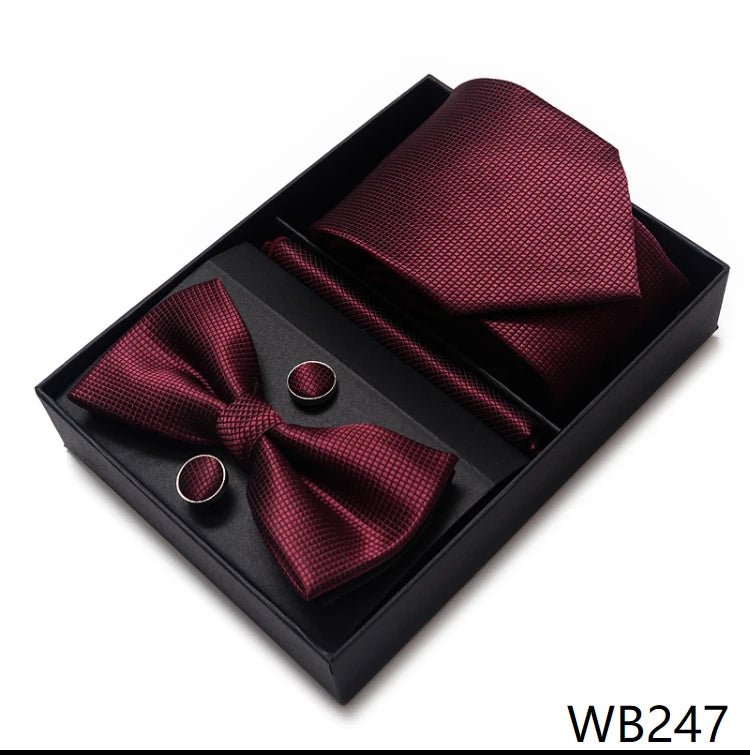 High Grade Festive Present Bow Tie Handkerchief Pocket Squares Cufflink Set Necktie Box Sliver Man's - Luzilly Bridal & Apparel