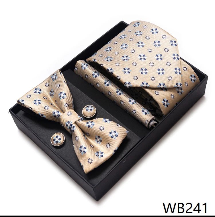 High Grade Festive Present Bow Tie Handkerchief Pocket Squares Cufflink Set Necktie Box Sliver Man's - Luzilly Bridal & Apparel