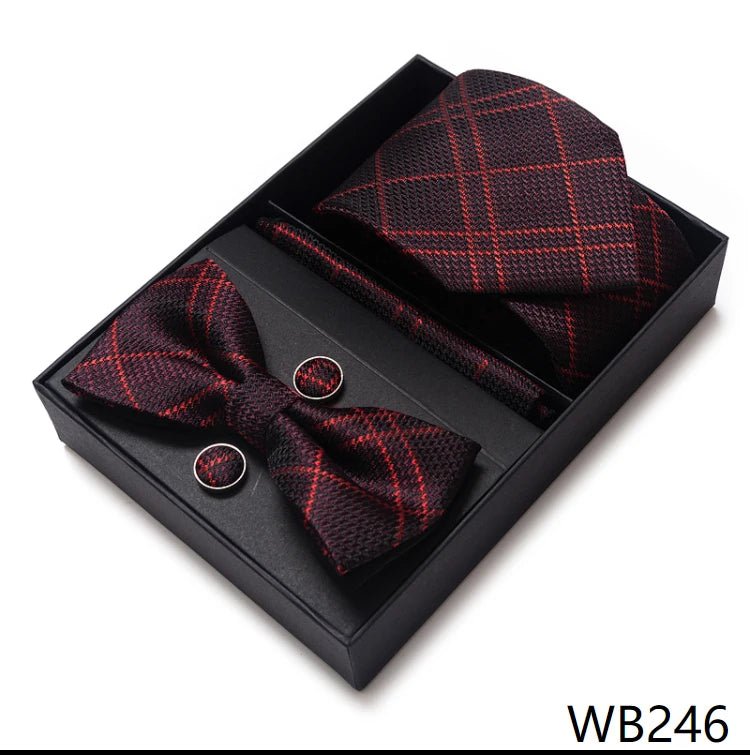 High Grade Festive Present Bow Tie Handkerchief Pocket Squares Cufflink Set Necktie Box Sliver Man's - Luzilly Bridal & Apparel