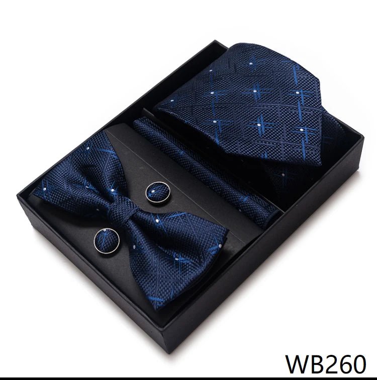 High Grade Festive Present Bow Tie Handkerchief Pocket Squares Cufflink Set Necktie Box Sliver Man's - Luzilly Bridal & Apparel