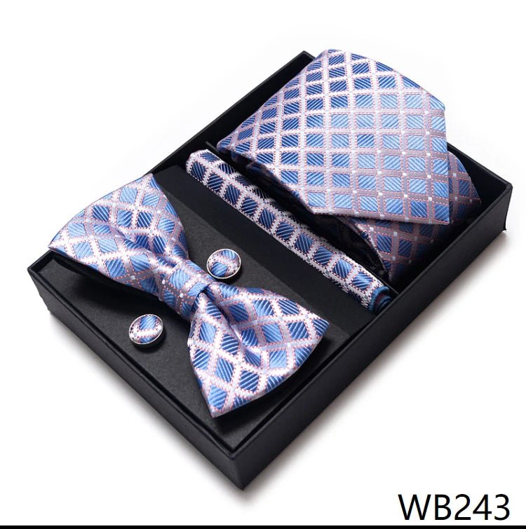 High Grade Festive Present Bow Tie Handkerchief Pocket Squares Cufflink Set Necktie Box Sliver Man's - Luzilly Bridal & Apparel