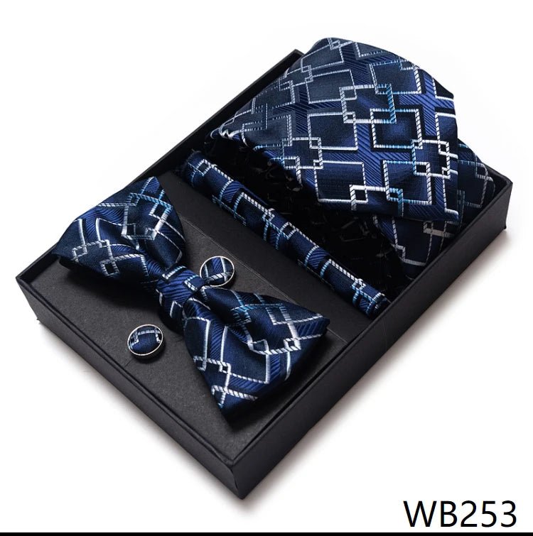 High Grade Festive Present Bow Tie Handkerchief Pocket Squares Cufflink Set Necktie Box Sliver Man's - Luzilly Bridal & Apparel