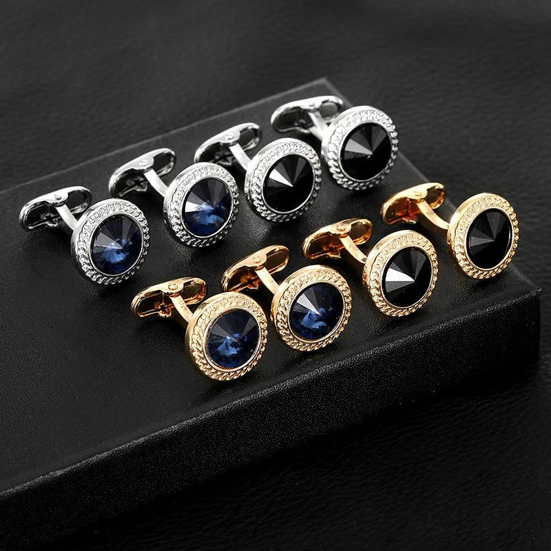High Grade Men's Jewelry Luxury Zircon Cufflinks Classic Round Shirt Cuff Buttons Alloy Wedding Suit Accessories Business Gift - Luzilly Bridal & Apparel