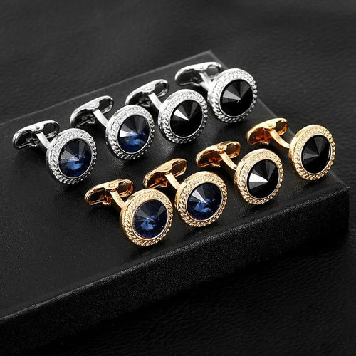 High Grade Men's Jewelry Luxury Zircon Cufflinks Classic Round Shirt Cuff Buttons Alloy Wedding Suit Accessories Business Gift - Luzilly Bridal & Apparel