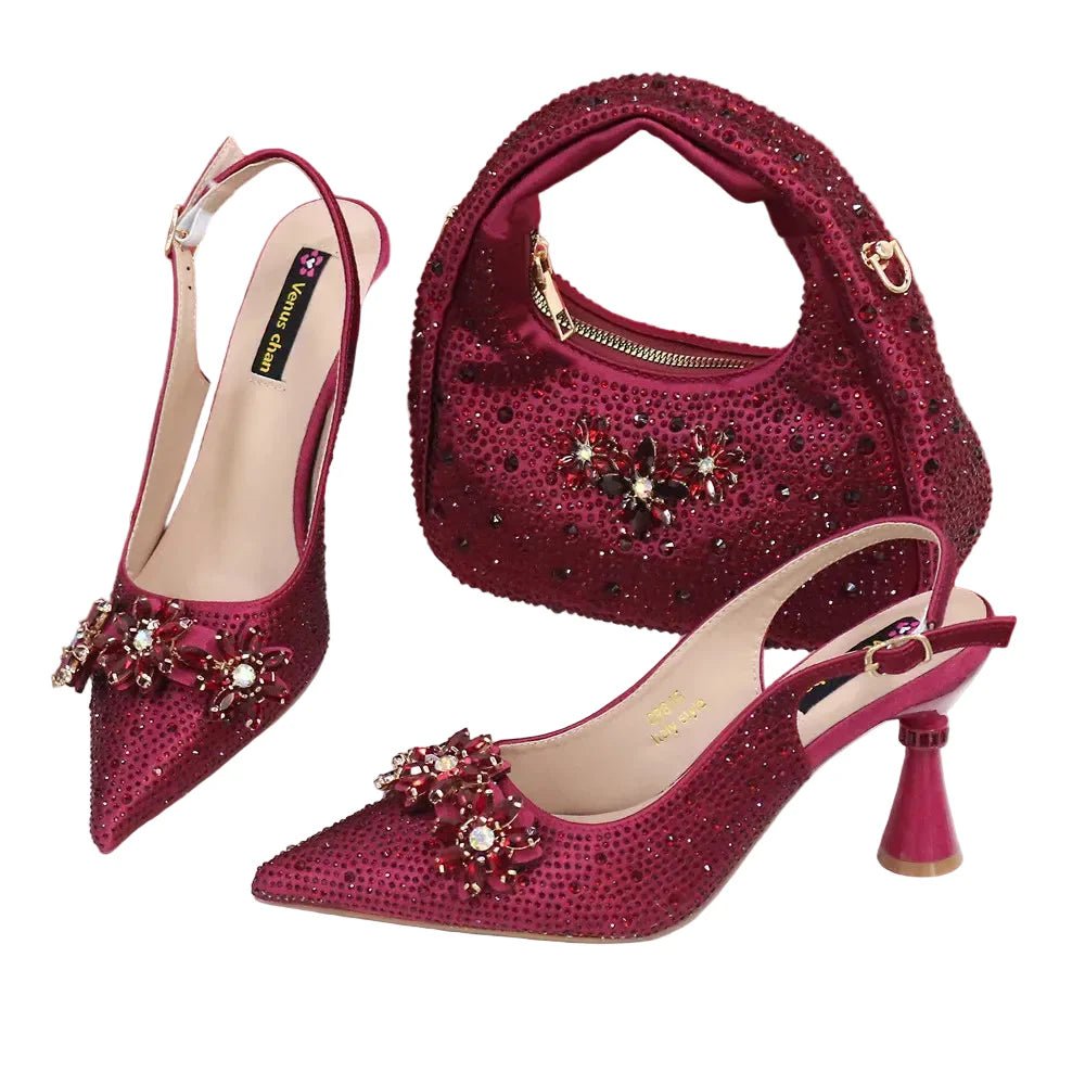 High Heels Shoes and Bags Set With Rhinestone - Luzilly Bridal & Apparel