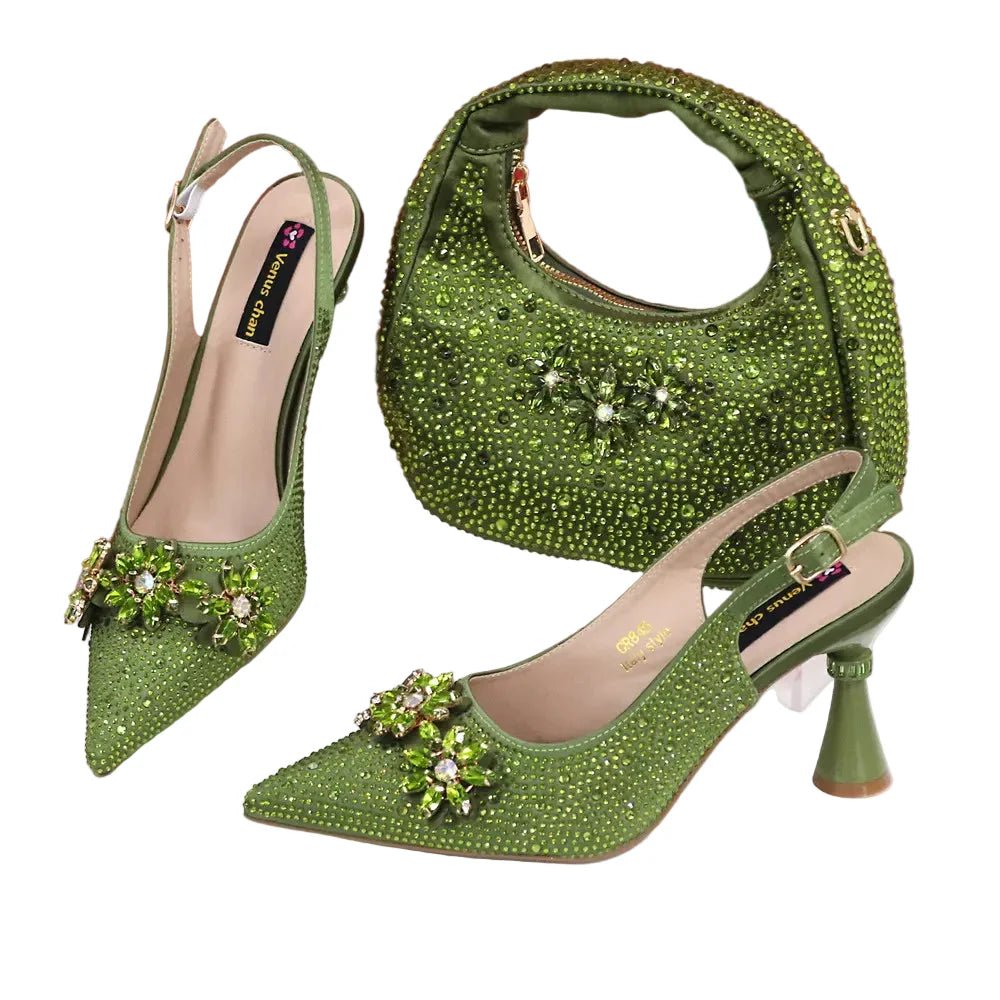 High Heels Shoes and Bags Set With Rhinestone - Luzilly Bridal & Apparel
