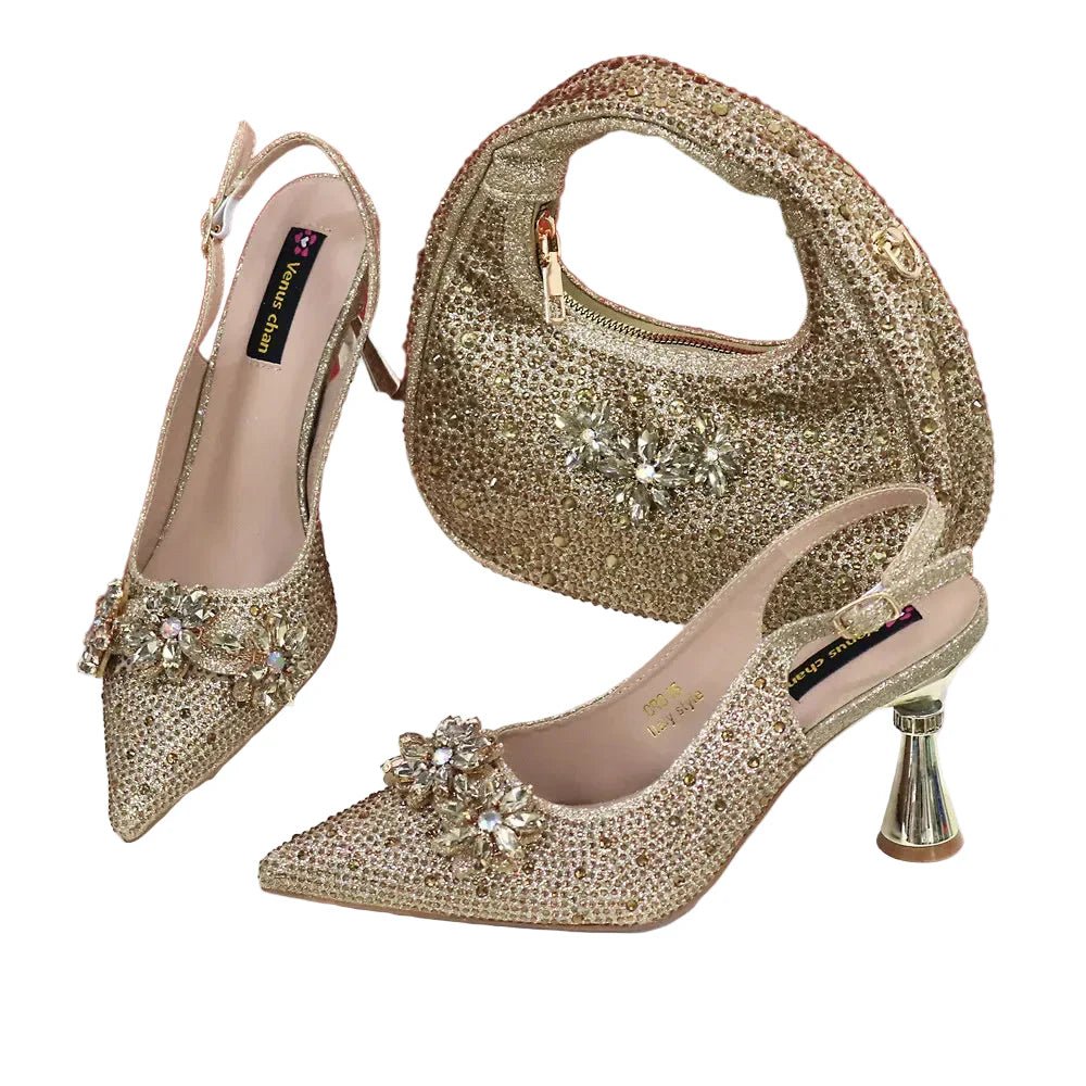 High Heels Shoes and Bags Set With Rhinestone - Luzilly Bridal & Apparel