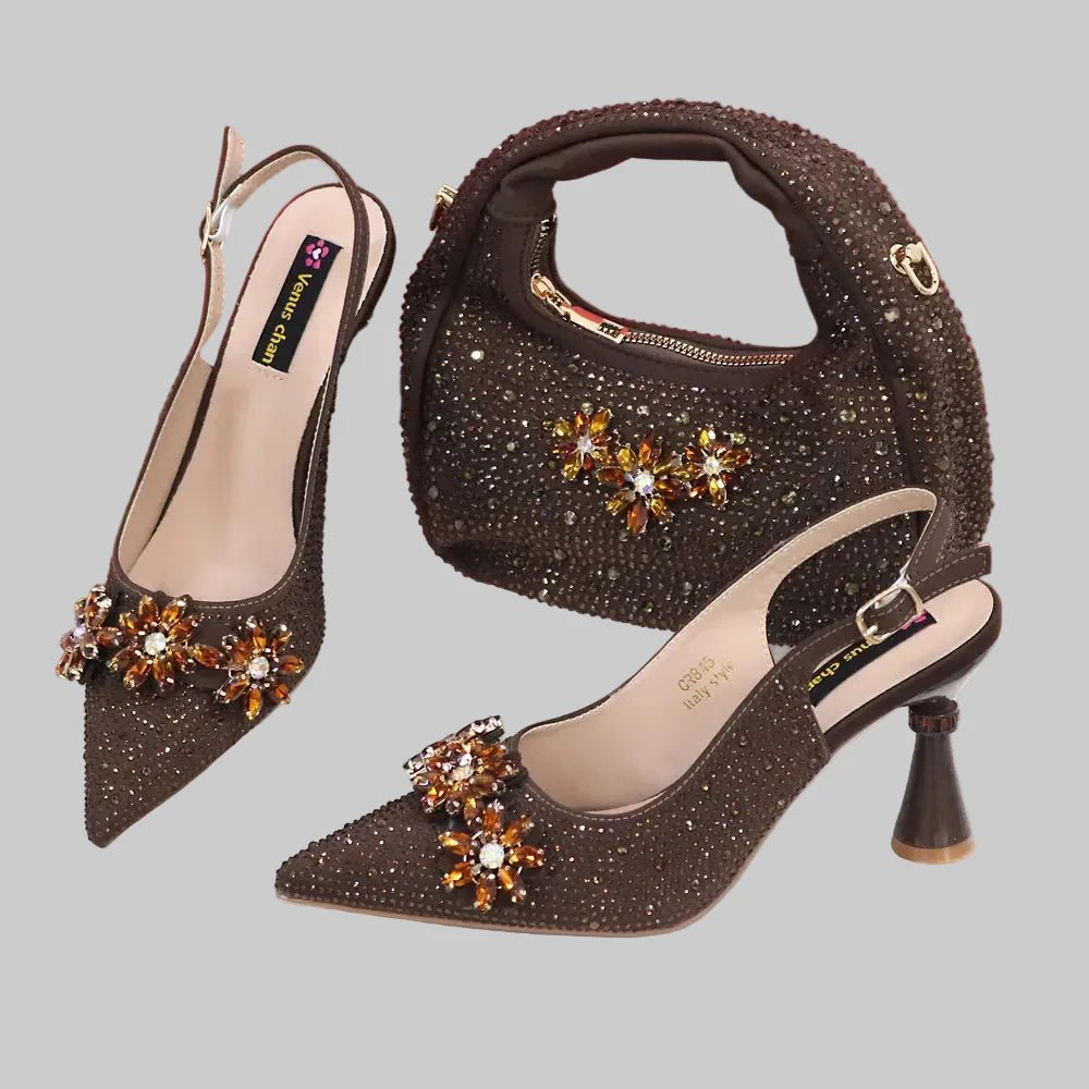 High Heels Shoes and Bags Set With Rhinestone - Luzilly Bridal & Apparel