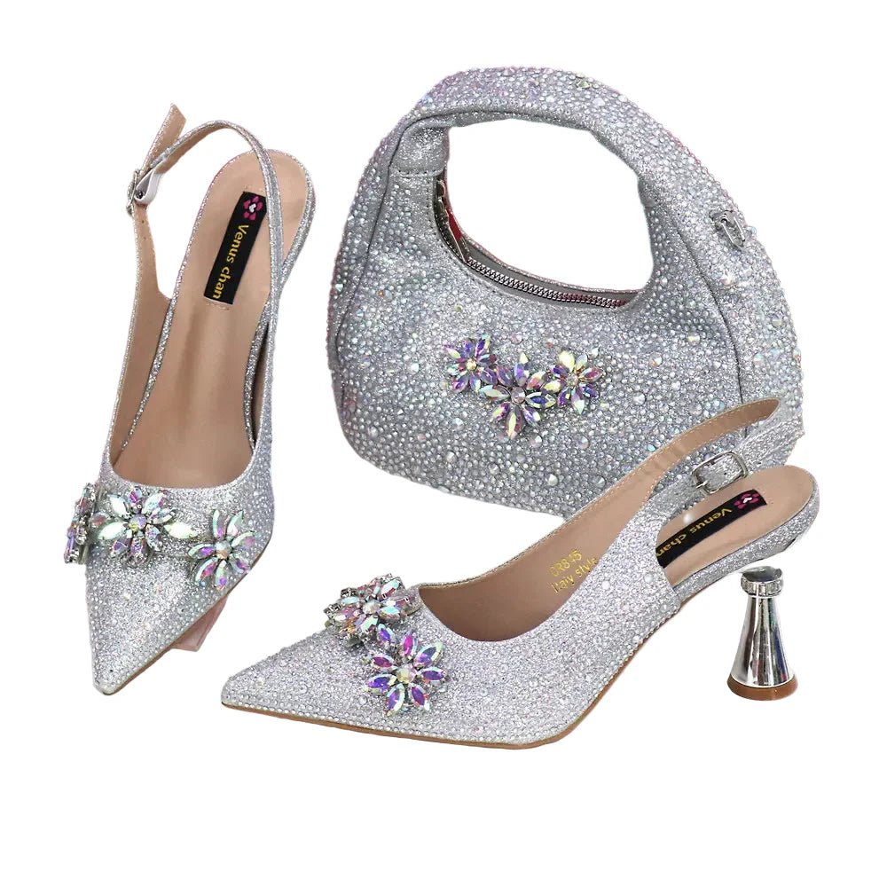 High Heels Shoes and Bags Set With Rhinestone - Luzilly Bridal & Apparel
