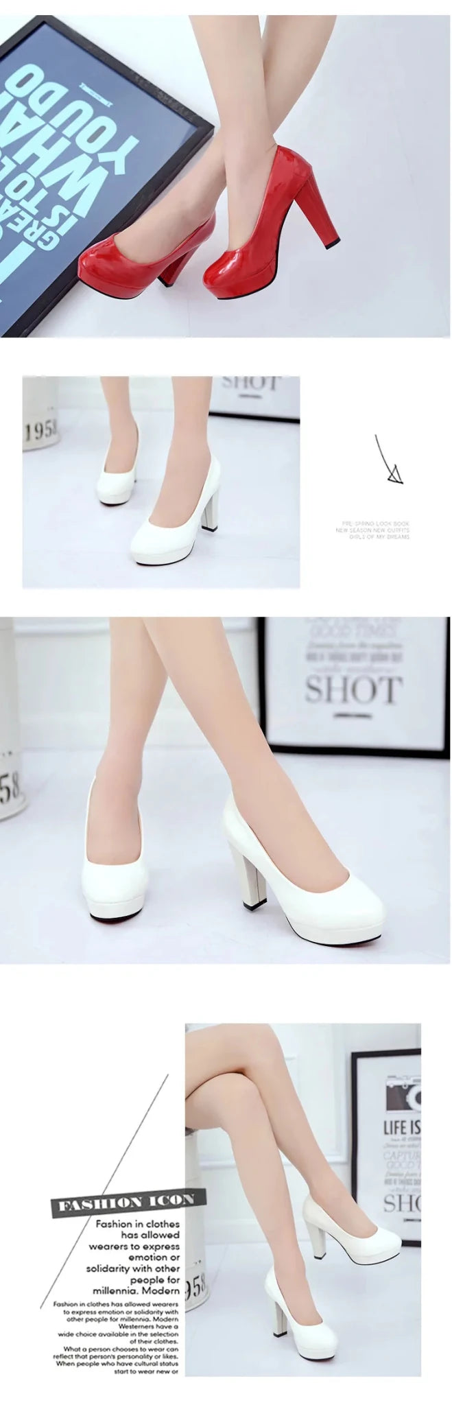 High Heels Shoes Women White Wedding Shoes Thick 10 CM Heels Fashion Party Pumps Footwear Black Red Round Zapatos De Mujer - Luzilly Bridal & Apparel
