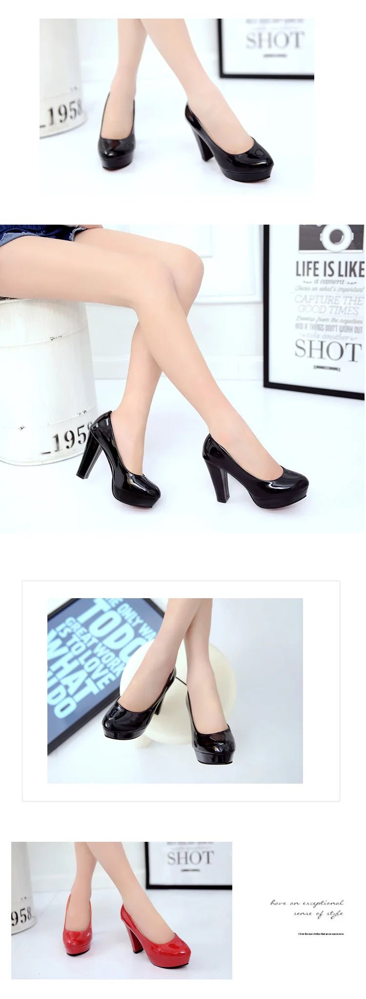 High Heels Shoes Women White Wedding Shoes Thick 10 CM Heels Fashion Party Pumps Footwear Black Red Round Zapatos De Mujer - Luzilly Bridal & Apparel