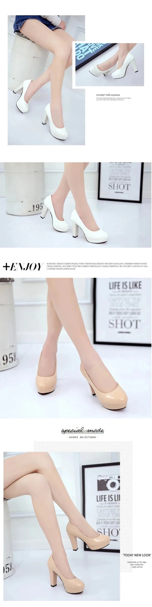 High Heels Shoes Women White Wedding Shoes Thick 10 CM Heels Fashion Party Pumps Footwear Black Red Round Zapatos De Mujer - Luzilly Bridal & Apparel