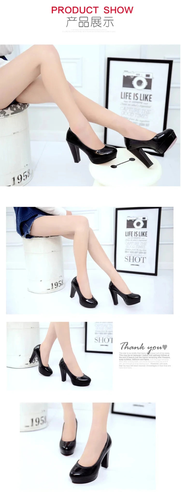 High Heels Shoes Women White Wedding Shoes Thick 10 CM Heels Fashion Party Pumps Footwear Black Red Round Zapatos De Mujer - Luzilly Bridal & Apparel