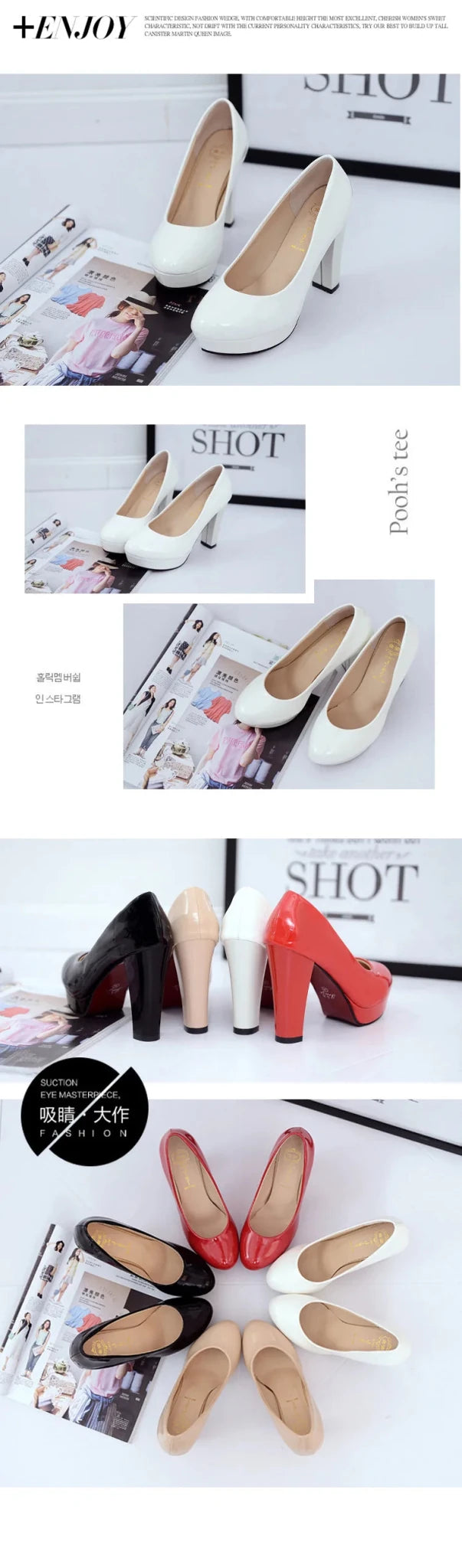 High Heels Shoes Women White Wedding Shoes Thick 10 CM Heels Fashion Party Pumps Footwear Black Red Round Zapatos De Mujer - Luzilly Bridal & Apparel