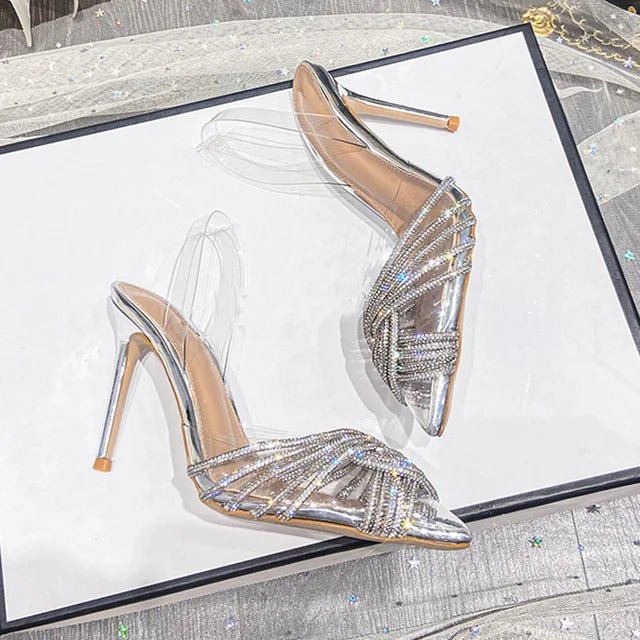 High Heels Women Sandals Crystal Rhinestones Bride Wedding Shoes Sexy Pointed Transparent Heels Female Pumps - Luzilly Bridal & Apparel