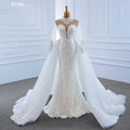 High-Neck Lace Mermaid Wedding Gown with Detachable Train - Luzilly Bridal & Apparel