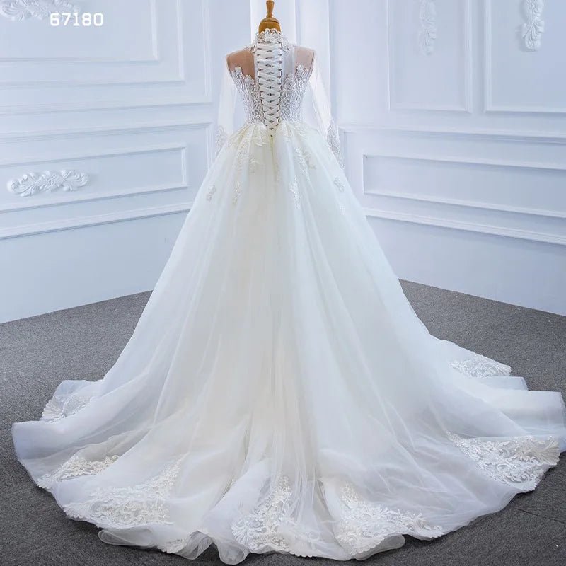 High-Neck Lace Mermaid Wedding Gown with Detachable Train - Luzilly Bridal & Apparel
