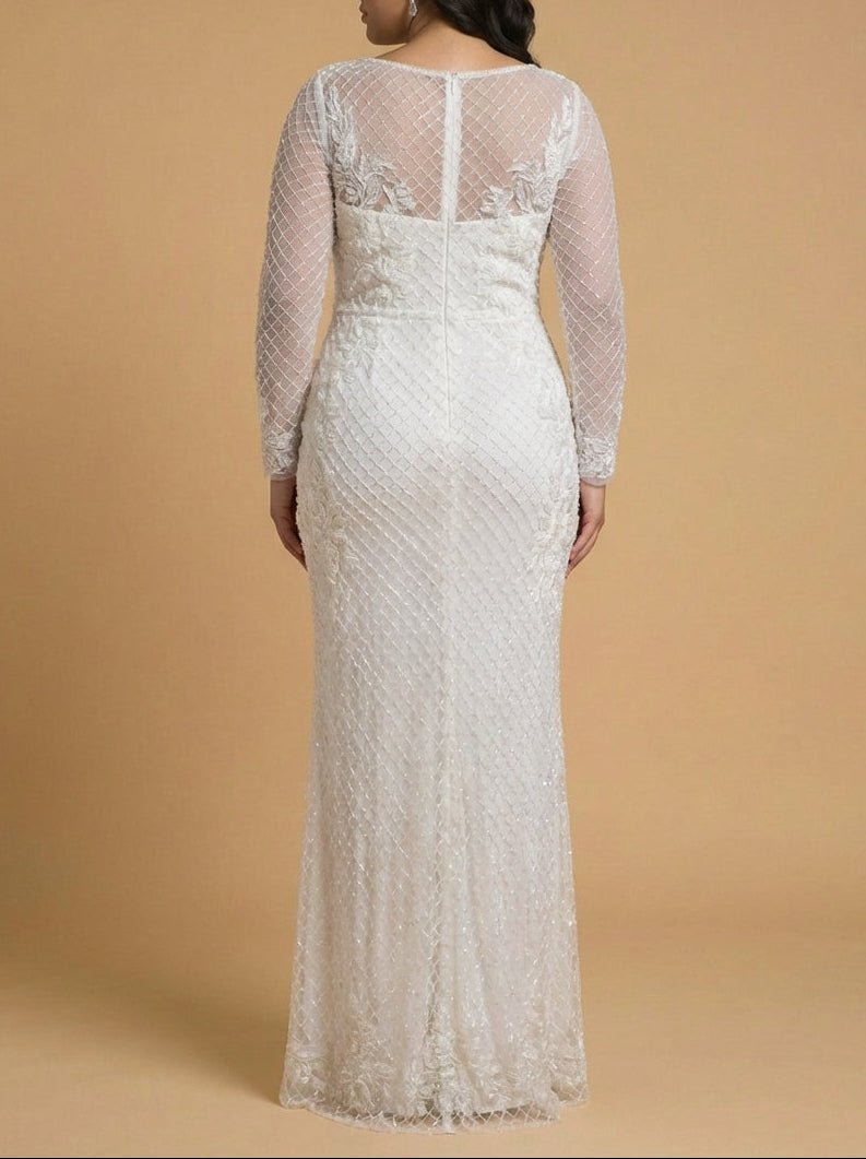 High Neck, Long Sleeve Beaded Wedding Gown | Lara 51004 - Luzilly Bridal & Apparel