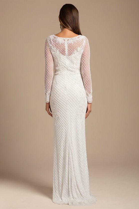 High Neck, Long Sleeve Beaded Wedding Gown | Lara 51004 - Luzilly Bridal & Apparel