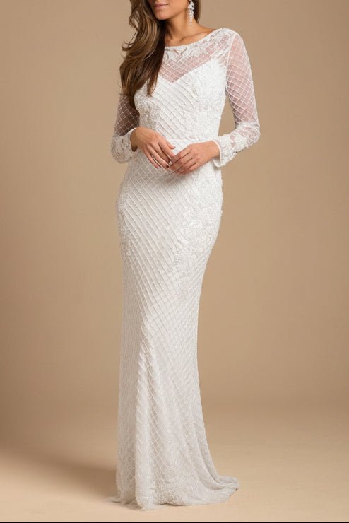 High Neck, Long Sleeve Beaded Wedding Gown | Lara 51004 - Luzilly Bridal & Apparel