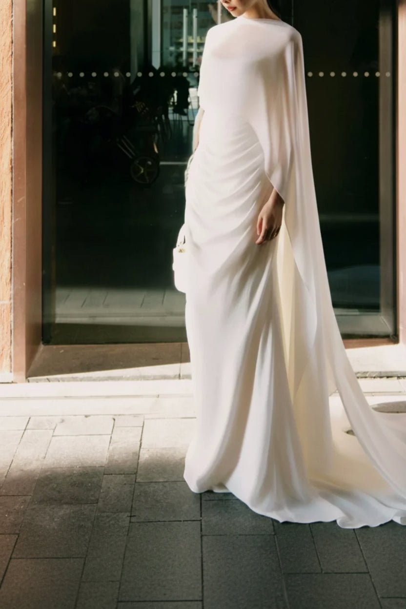 High Neck Ruched Chiffon Sheath Wedding Dress - Luzilly Bridal & Apparel