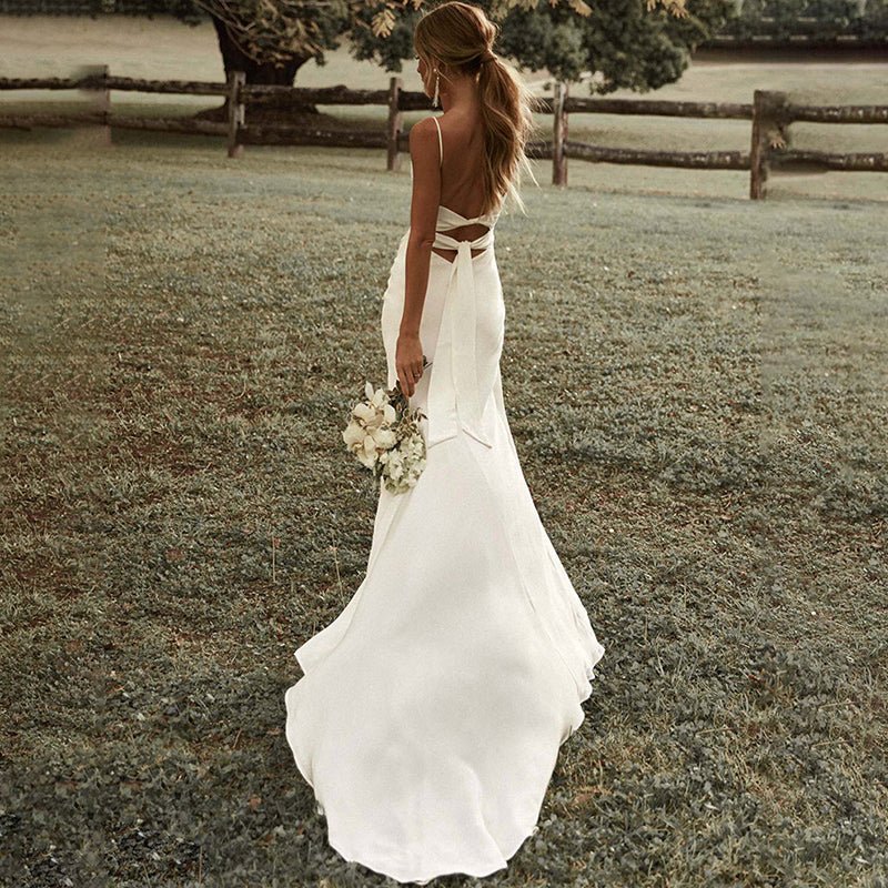 High Quality Satin French Sling Light Wedding Dress - Luzilly Bridal & Apparel