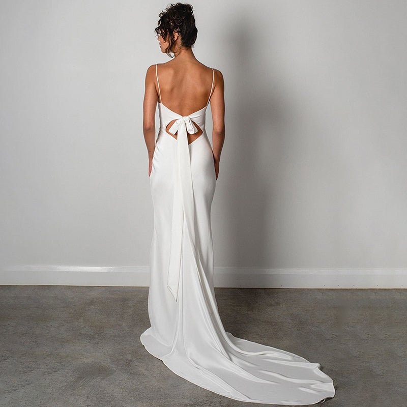 High Quality Satin French Sling Light Wedding Dress - Luzilly Bridal & Apparel