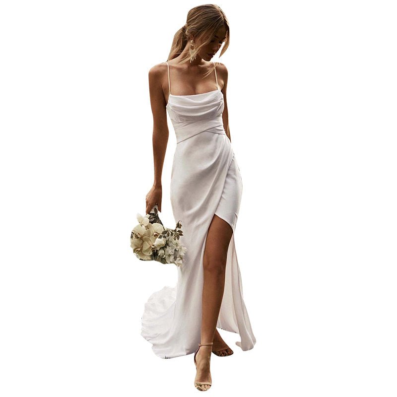 High Quality Satin French Sling Light Wedding Dress - Luzilly Bridal & Apparel