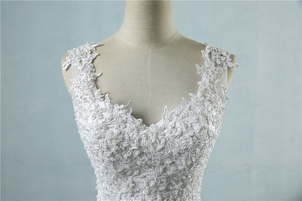 High Waist Wedding Dress With Deep V-neck - Luzilly Bridal & Apparel