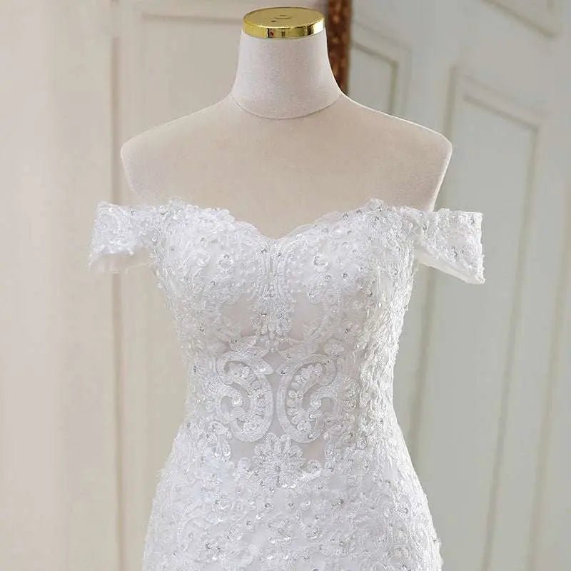 High Waist White Lace Mermaid Wedding Dress - Luzilly Bridal & Apparel