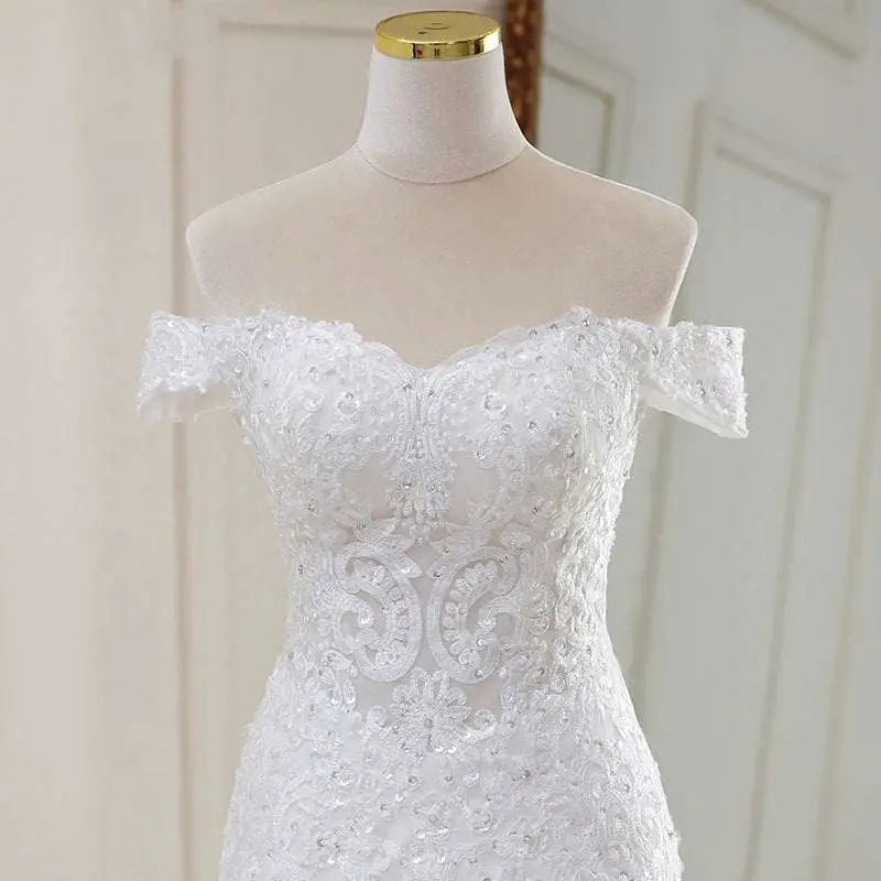 High Waist White Lace Mermaid Wedding Dress