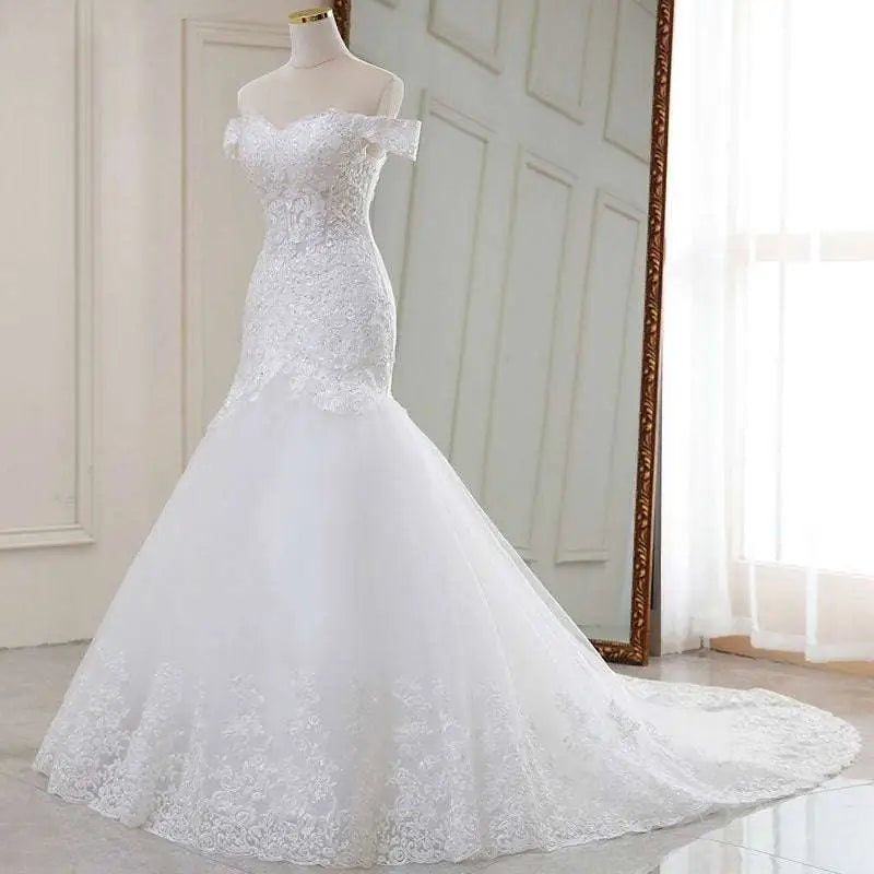 High Waist White Lace Mermaid Wedding Dress