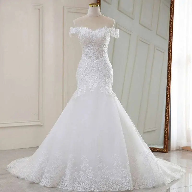 High Waist White Lace Mermaid Wedding Dress