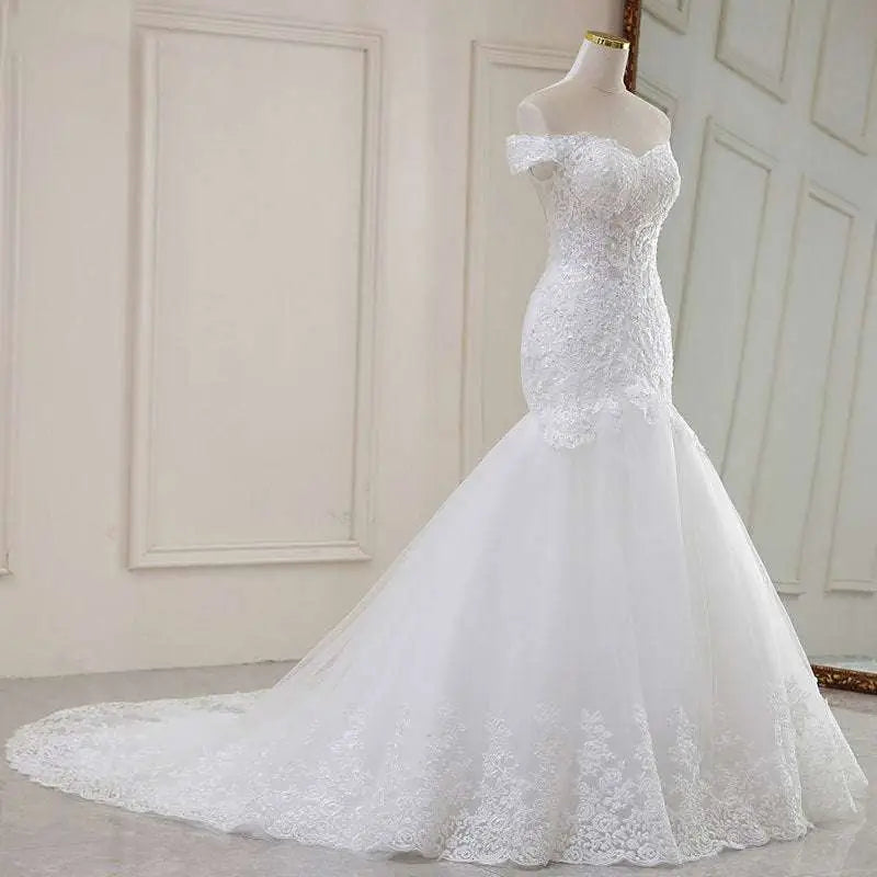 High Waist White Lace Mermaid Wedding Dress