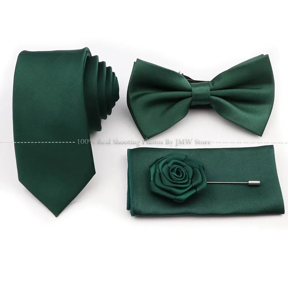 Hot Sale Purple Blue Sage Green Tie Set Polyester Necktie Bowtie Cufflink Brooch For Groom Suit Wedding Cravat Shirt Accessory - Luzilly Bridal & Apparel