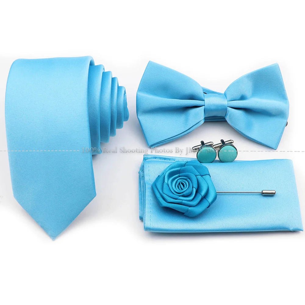 Hot Sale Purple Blue Sage Green Tie Set Polyester Necktie Bowtie Cufflink Brooch For Groom Suit Wedding Cravat Shirt Accessory - Luzilly Bridal & Apparel