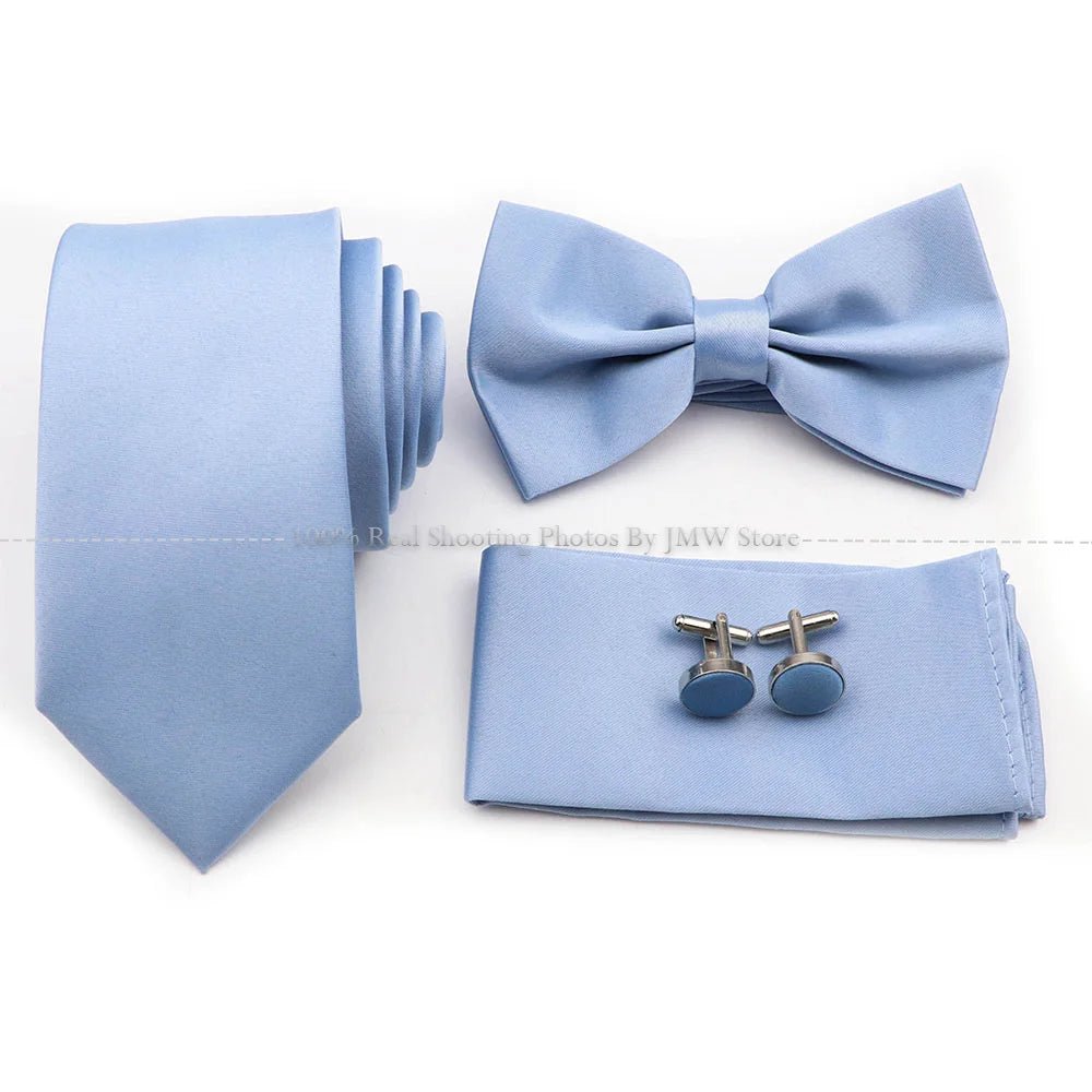 Hot Sale Purple Blue Sage Green Tie Set Polyester Necktie Bowtie Cufflink Brooch For Groom Suit Wedding Cravat Shirt Accessory - Luzilly Bridal & Apparel