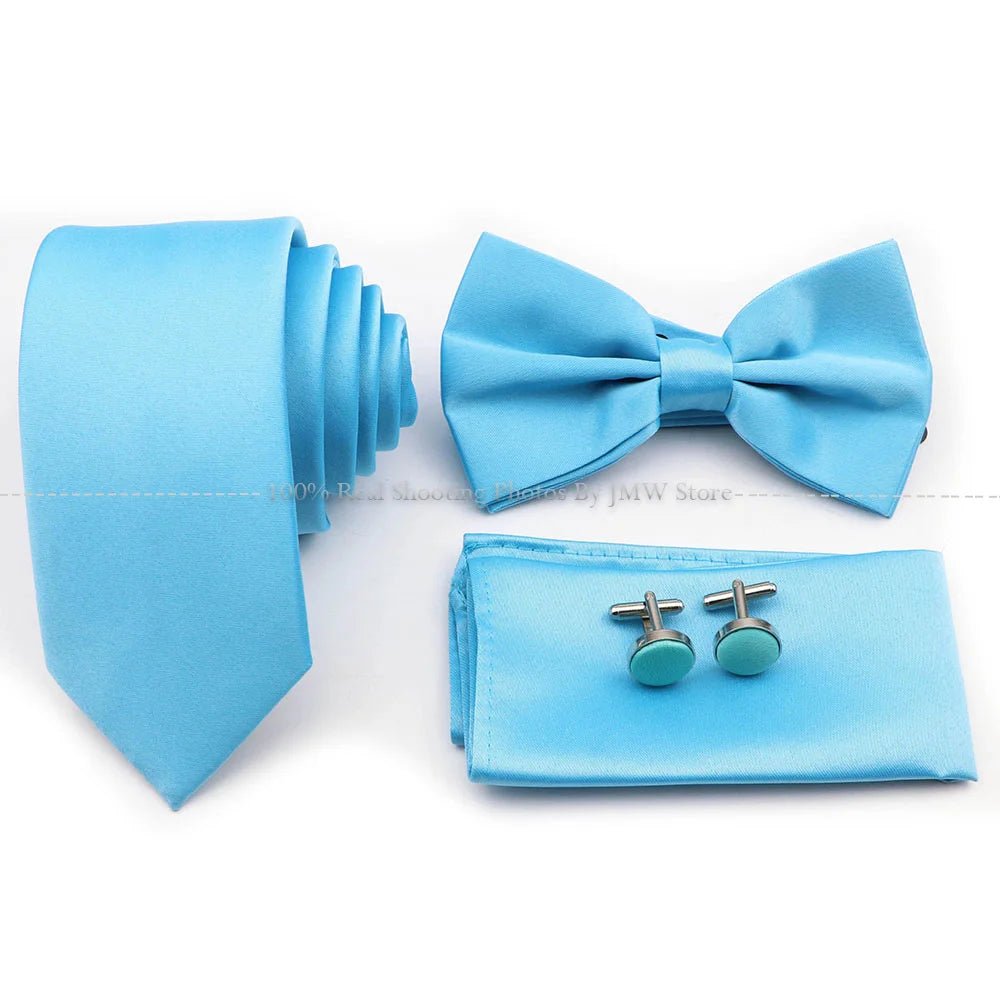 Hot Sale Purple Blue Sage Green Tie Set Polyester Necktie Bowtie Cufflink Brooch For Groom Suit Wedding Cravat Shirt Accessory - Luzilly Bridal & Apparel
