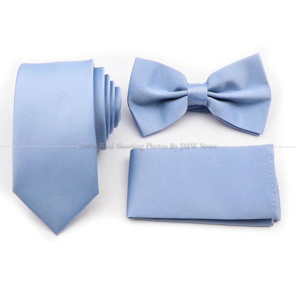 Hot Sale Purple Blue Sage Green Tie Set Polyester Necktie Bowtie Cufflink Brooch For Groom Suit Wedding Cravat Shirt Accessory - Luzilly Bridal & Apparel