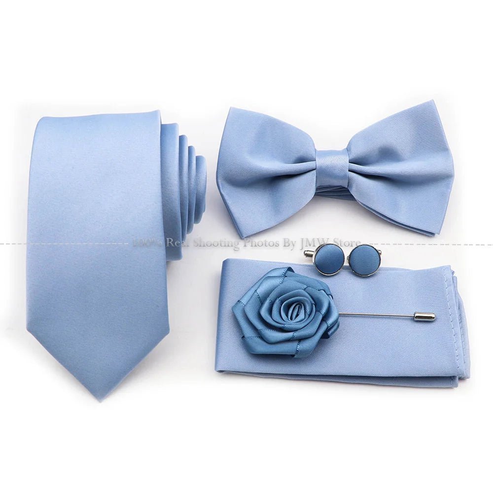 Hot Sale Purple Blue Sage Green Tie Set Polyester Necktie Bowtie Cufflink Brooch For Groom Suit Wedding Cravat Shirt Accessory - Luzilly Bridal & Apparel