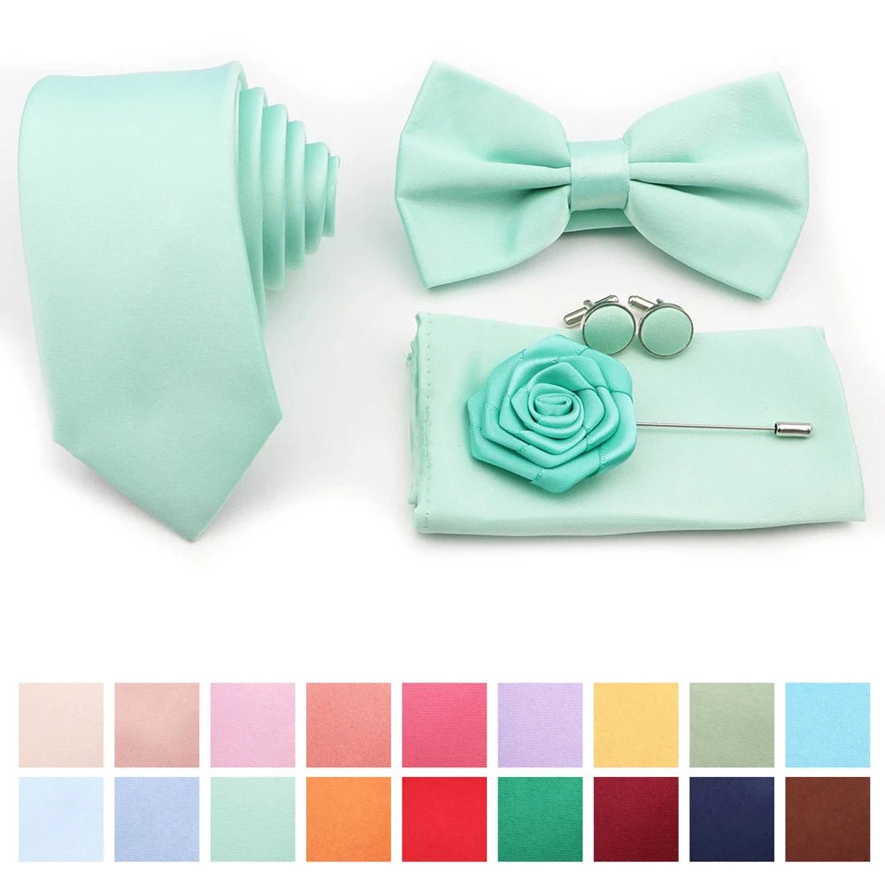 Hot Sale Purple Blue Sage Green Tie Set Polyester Necktie Bowtie Cufflink Brooch For Groom Suit Wedding Cravat Shirt Accessory - Luzilly Bridal & Apparel