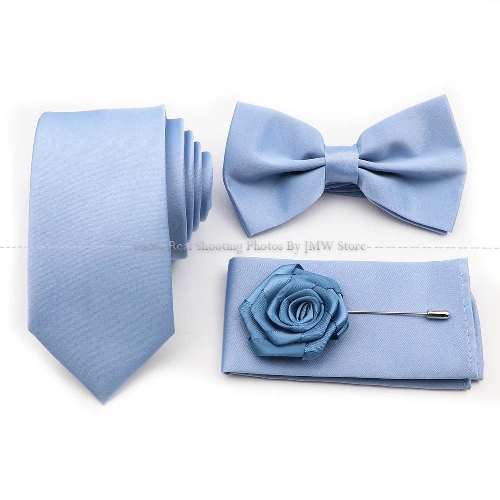 Hot Sale Purple Blue Sage Green Tie Set Polyester Necktie Bowtie Cufflink Brooch For Groom Suit Wedding Cravat Shirt Accessory - Luzilly Bridal & Apparel