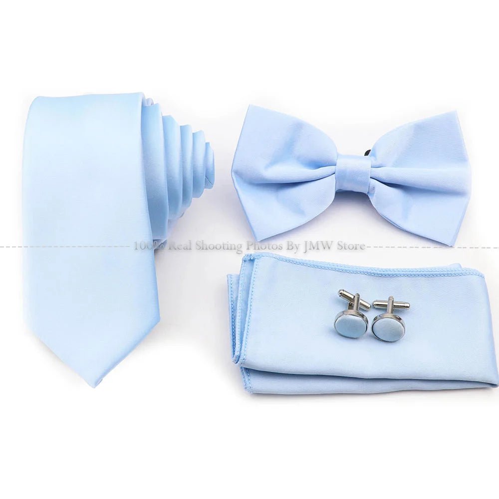 Hot Sale Purple Blue Sage Green Tie Set Polyester Necktie Bowtie Cufflink Brooch For Groom Suit Wedding Cravat Shirt Accessory - Luzilly Bridal & Apparel