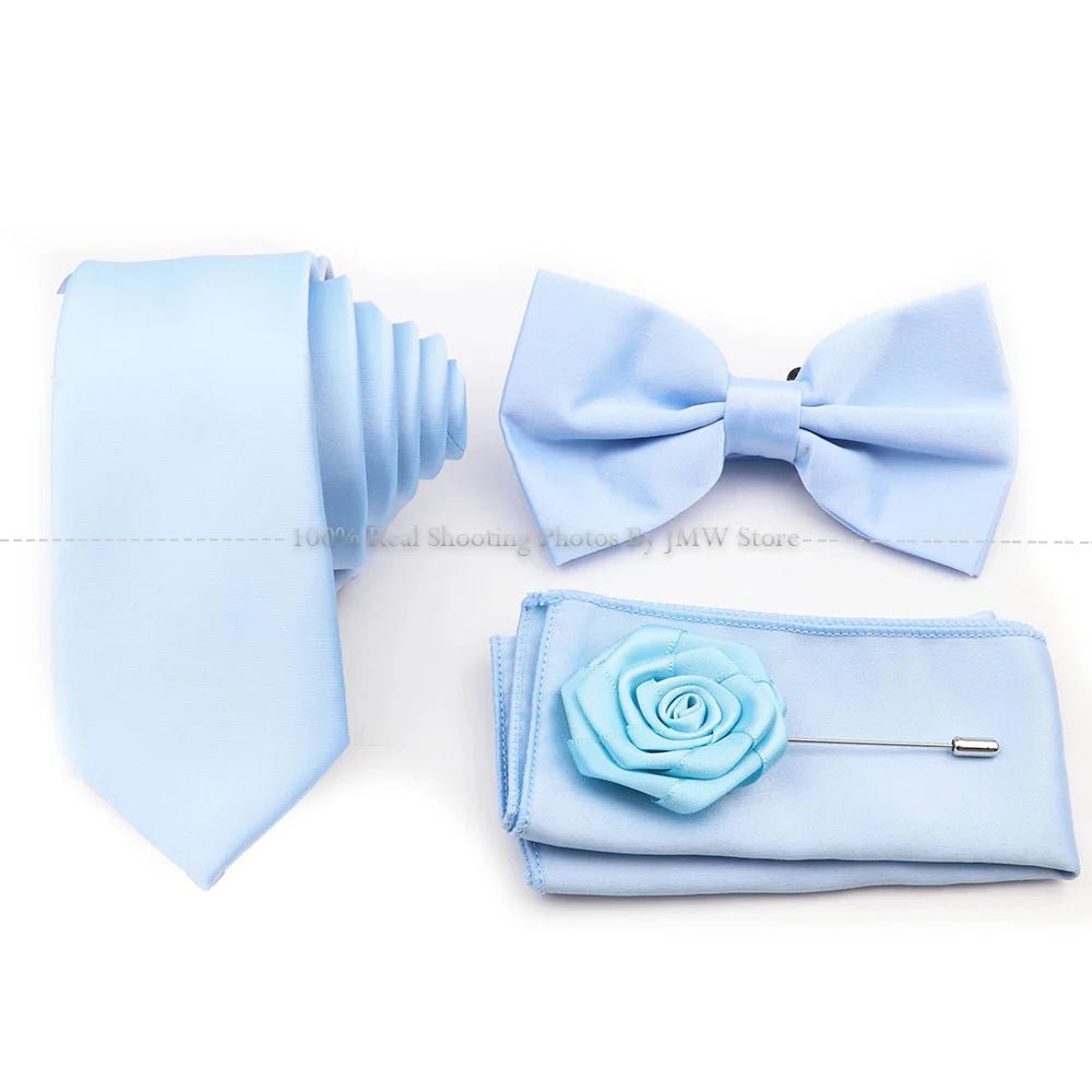 Hot Sale Purple Blue Sage Green Tie Set Polyester Necktie Bowtie Cufflink Brooch For Groom Suit Wedding Cravat Shirt Accessory - Luzilly Bridal & Apparel