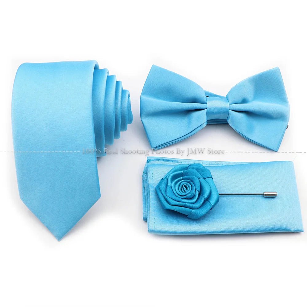 Hot Sale Purple Blue Sage Green Tie Set Polyester Necktie Bowtie Cufflink Brooch For Groom Suit Wedding Cravat Shirt Accessory - Luzilly Bridal & Apparel