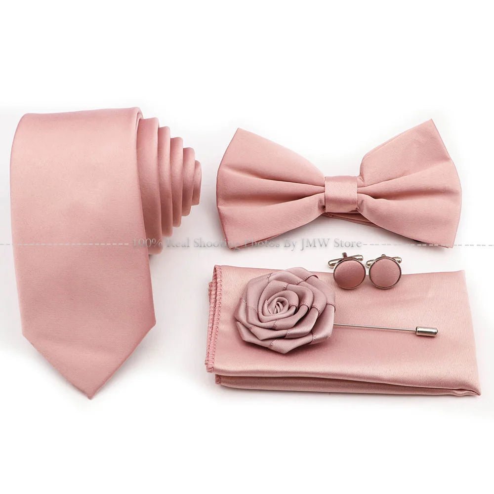 Hot Sale Purple Blue Sage Green Tie Set Polyester Necktie Bowtie Cufflink Brooch For Groom Suit Wedding Cravat Shirt Accessory - Luzilly Bridal & Apparel
