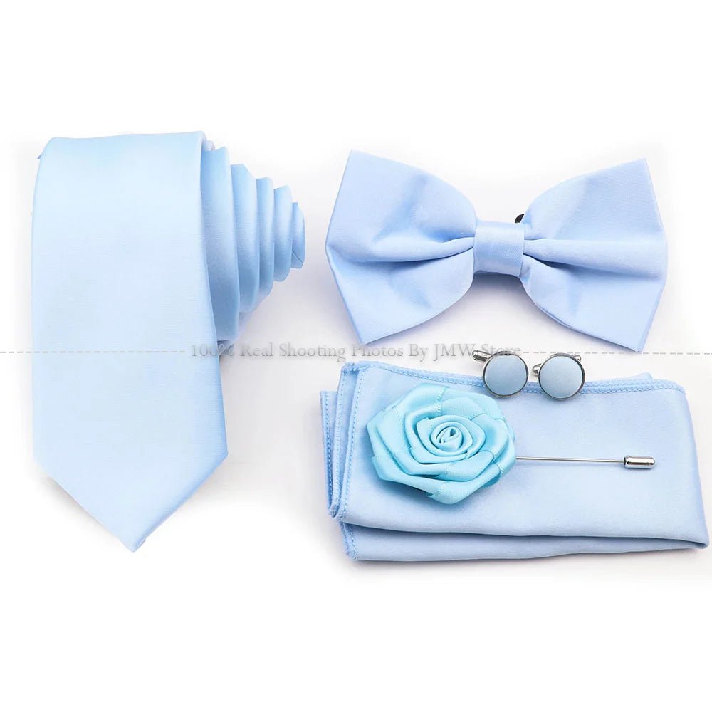 Hot Sale Purple Blue Sage Green Tie Set Polyester Necktie Bowtie Cufflink Brooch For Groom Suit Wedding Cravat Shirt Accessory - Luzilly Bridal & Apparel